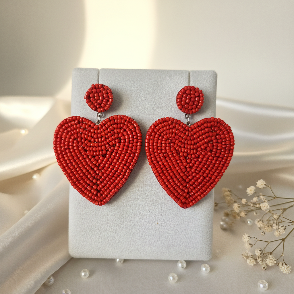 BEADED HEART EARRINGS