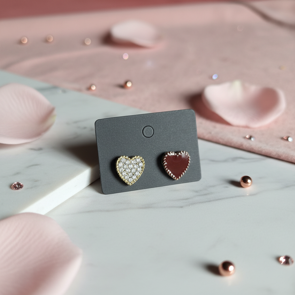 CZ AND DARK RED HEART STUDS Background