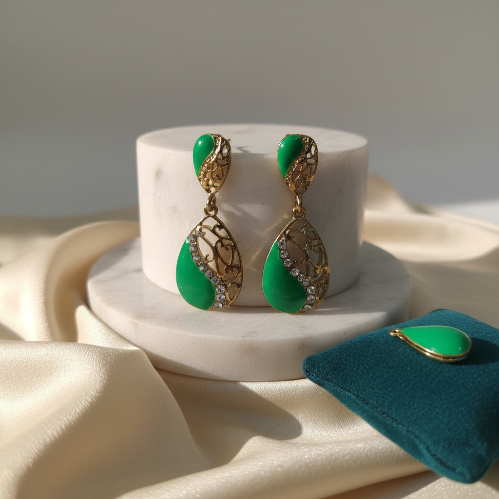 GREEN AND GOLD EARRINGS