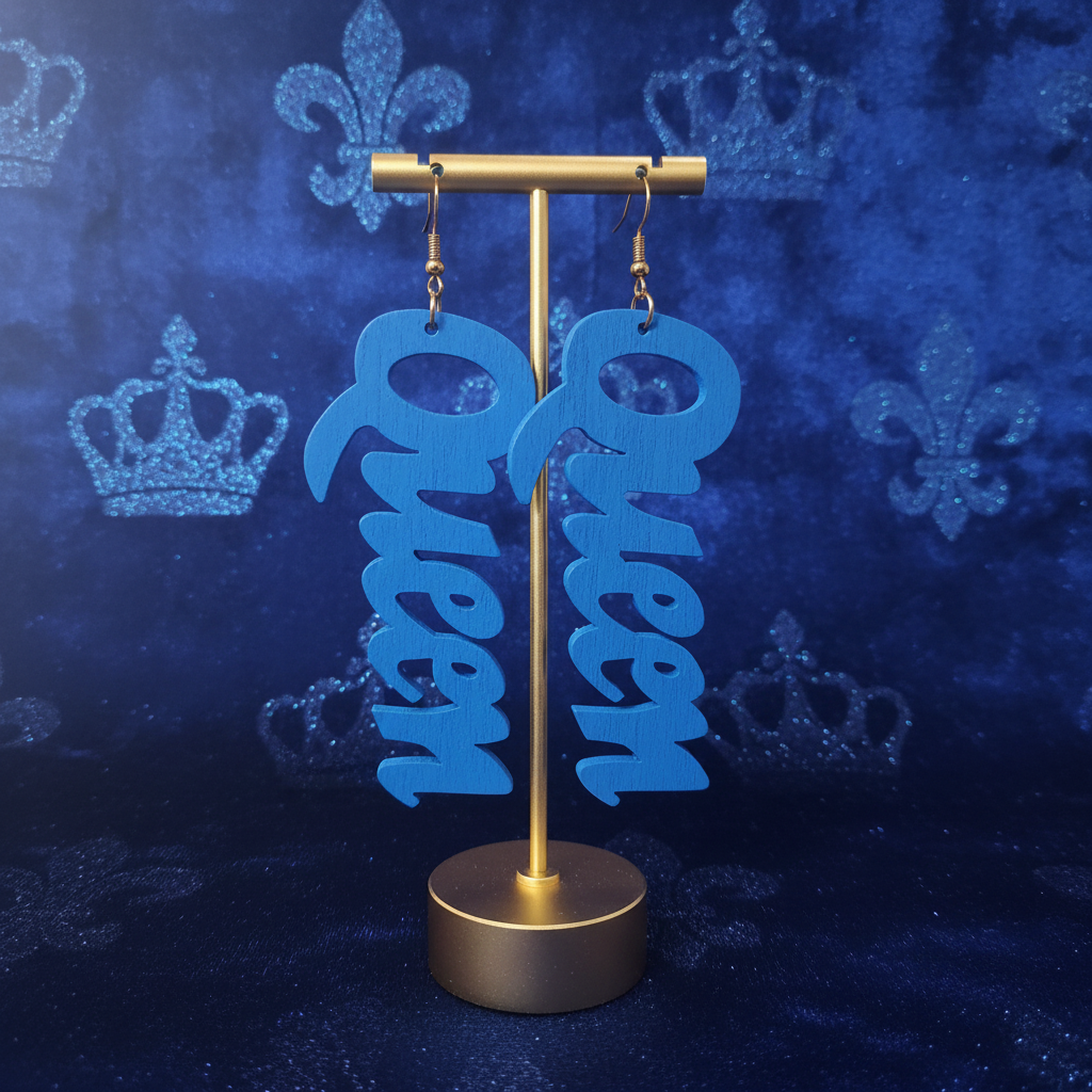 Queen Earrings Blue Background