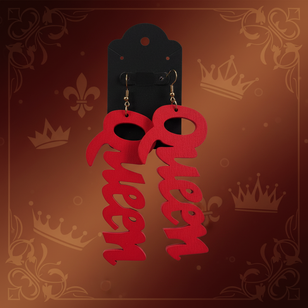 Queen Earrings Red Background